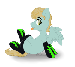 Size: 4584x4091 | Tagged: safe, artist:hellishprogrammer, artist:maximkoshe4ka, imported from derpibooru, oc, oc only, oc:jasper (ice1517), pegasus, pony, icey-verse, blank flank, clothes, cute, magical lesbian spawn, male, next generation, offspring, parent:lightning dust, parent:limestone pie, parents:limedust, simple background, socks, solo, stallion, tongue out, trans boy, trans male, transgender, transparent background, ych result