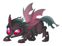 Size: 1057x778 | Tagged: safe, artist:prince-lionel, imported from derpibooru, oc, oc only, changeling, growling, movie accurate, red eyes, simple background, solo, transparent background