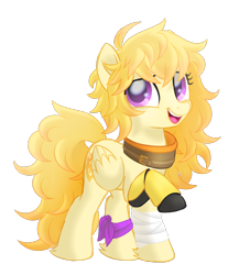Size: 1000x1100 | Tagged: safe, artist:prince-lionel, imported from derpibooru, pegasus, pony, amputee, ponified, prosthetic limb, prosthetics, rwby, simple background, smiling, solo, transparent background, yang xiao long