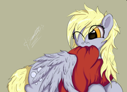 Size: 3509x2550 | Tagged: safe, artist:omega-scarlett, imported from derpibooru, derpy hooves, pegasus, pony, cute, derpabetes, heart, signature, simple background