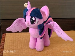 Size: 1024x768 | Tagged: safe, artist:nekokevin, imported from derpibooru, twilight sparkle, alicorn, pony, female, irl, mare, photo, plushie, smiling, solo, spread wings, twilight sparkle (alicorn), wings