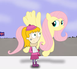 Size: 2335x2089 | Tagged: safe, artist:04startycornonline88, imported from derpibooru, fluttershy, human, pegasus, pony, crossover, fiona munson, kid vs kat