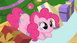 Size: 1920x1080 | Tagged: safe, imported from derpibooru, screencap, pinkie pie, earth pony, pony, the great escape room, cute, diapinkes, face down ass up, female, mare, present, smiling, solo