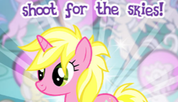 Size: 344x197 | Tagged: safe, artist:horsesplease, imported from derpibooru, sunshine smiles, unicorn, caption, exploitable meme, female, gameloft, image macro, mare, meme, motivational, positive ponies, text, wow! glimmer