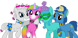 Size: 1190x584 | Tagged: dead source, safe, artist:niightlydark, artist:rainbineeoi, imported from derpibooru, pony, athena, base used, felicity, miguel (rbuk), ponified, rainbow butterfly unicorn kitty, rbuk, yana