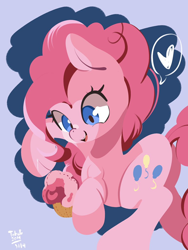 Size: 770x1024 | Tagged: safe, artist:tohupo, imported from derpibooru, pinkie pie, earth pony, pony, cupcake, female, food, heart, mare, smiling, solo