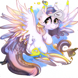 Size: 512x512 | Tagged: safe, artist:aerial, imported from derpibooru, prompter:aerial, oc, oc only, pegasus, pony, ai content, ai generated, computer generated, machine learning, simple background, solo, spread wings, white background, wings