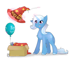 Size: 3000x2500 | Tagged: safe, artist:flysouldragon, artist:sinrinf, derpibooru exclusive, imported from derpibooru, starlight glimmer, trixie, pony, unicorn, balloon, chest fluff, discworld, female, hat, magic, mare, rincewind, shiny, simple background, solo, telekinesis, tongue out, transparent background