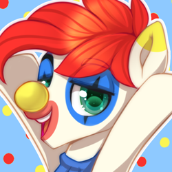 Size: 550x550 | Tagged: safe, artist:cabbage-arts, imported from derpibooru, oc, oc only, earth pony, pony, clown, colorful, happy, makeup, male, solo