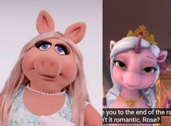 Size: 849x625 | Tagged: safe, deleted from derpibooru, editor:pony-berserker, imported from derpibooru, bedroom eyes, comparison, crown, english subtitles, filly funtasia, jewelry, miss piggy, regalia, rose (filly funtasia)