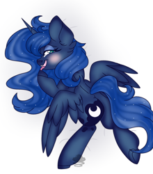 Size: 1182x1346 | Tagged: safe, artist:jup1t3r, imported from derpibooru, princess luna, alicorn, pony, blushing, body pillow, body pillow design, butt, digital art, ear fluff, ethereal mane, female, frog (hoof), horn, looking up, lying down, mare, pillow, plot, sexy, solo, spread legs, spread wings, spreading, tongue out, underhoof, wings