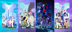 Size: 8681x3809 | Tagged: safe, artist:shykahgs-artz, deleted from derpibooru, imported from derpibooru, princess flurry heart, oc, oc:clarity, oc:darkness, oc:eclipse, oc:galaxy star, oc:magic space, oc:moonlight, oc:shyni moon sparkle, oc:snow shield, oc:sprinkle twish, oc:yuki mori, hybrid, pony, interspecies offspring, offspring, parent:discord, parent:flash sentry, parent:good king sombra, parent:king sombra, parent:princess cadance, parent:princess celestia, parent:princess luna, parent:shining armor, parent:twilight sparkle, parents:dislestia, parents:flashlight, parents:lumbra, parents:shiningcadance