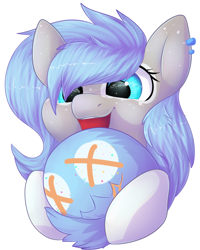 Size: 746x931 | Tagged: safe, artist:donutnerd, imported from derpibooru, oc, oc only, oc:noelle, earth pony, pony, blue eyes, blue mane, female, freckles, gray coat, happy, head, holding, hooves, mare, markings, piercing, smiling, solo, tailmouth