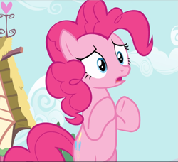 Size: 1031x940 | Tagged: safe, imported from derpibooru, screencap, pinkie pie, earth pony, pony, pinkie pride, bipedal, cropped, female, gasp, mare, open mouth, underhoof