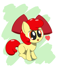 Size: 960x1280 | Tagged: safe, artist:rainbow-douch, imported from derpibooru, apple bloom, earth pony, pony, adorabloom, cute, female, filly, heart, innocent, mare, simple background, solo, white background