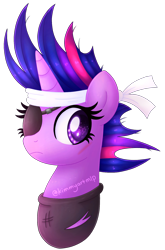 Size: 1192x1808 | Tagged: safe, artist:kimmyartmlp, imported from derpibooru, twilight sparkle, pony, eyepatch, female, future twilight, mare, scar, simple background, solo, transparent background