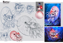 Size: 1200x826 | Tagged: safe, artist:assasinmonkey, imported from derpibooru, oc, oc only, oc:nautila, bubble fish, fish, nautilus, nautilus pony, original species, pony, female, mare, reference sheet, tentacles, underwater