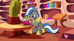 Size: 1280x720 | Tagged: safe, artist:mysticalpha, imported from derpibooru, oc, oc only, oc:cloud zapper, pegasus, pony, armor, book, golden oaks library, guard armor, library, male, reading, royal guard, sitting, solo, stallion