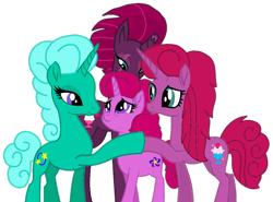 Size: 1385x1023 | Tagged: safe, artist:徐詩珮, imported from derpibooru, fizzlepop berrytwist, glitter drops, tempest shadow, oc, oc:betty pop, oc:ehenk berrytwist, pony, unicorn, my little pony: the movie, base used, broken horn, family, female, glittershadow, horn, lesbian, magical lesbian spawn, mare, mother and daughter, movie accurate, next generation, offspring, parent:glitter drops, parent:tempest shadow, parents:glittershadow, shipping, siblings, simple background, sisters, transparent background