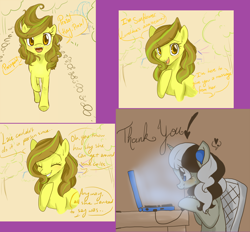 Size: 1304x1208 | Tagged: safe, artist:laceymod, imported from derpibooru, oc, oc only, oc:lovelace, oc:sunflower, pony, ask lovelace, computer, laptop computer, solo