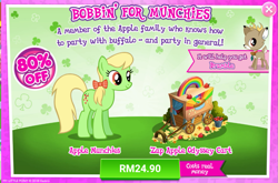 Size: 1043x688 | Tagged: safe, imported from derpibooru, apple munchies, bramble, pony, advertisement, apple family member, costs real money, gameloft, green, holiday, official, saint patrick's day, sale