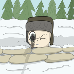 Size: 4000x4000 | Tagged: safe, artist:czu, imported from derpibooru, oc, oc only, pony, gun, hat, mosin nagant, one eye closed, sandbag, snow, tree, ushanka, weapon, winter war