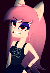 Size: 835x1219 | Tagged: safe, artist:galacticflashd, imported from derpibooru, oc, oc only, oc:almada glam, equestria girls, breasts, clothes, eyeshadow, female, makeup, pentagram, sleeveless, solo, tanktop