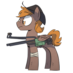 Size: 1500x1500 | Tagged: safe, artist:php104, imported from derpibooru, oc, oc only, oc:calamity, pegasus, pony, fallout equestria, bandage, battle saddle, bruised, cowboy hat, dashite, fanfic, fanfic art, gun, hat, hooves, male, rifle, simple background, solo, stallion, transparent background, weapon, wings