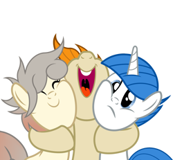 Size: 2700x2500 | Tagged: safe, artist:pizzamovies, imported from derpibooru, oc, oc:clear sky, oc:osha, oc:pizzamovies, earth pony, pony, unicorn, c:, cheek squish, cute, eyes closed, female, frown, happy, hug, male, mare, messy mane, ocbetes, open mouth, side hug, simple background, smiling, squishy cheeks, stallion, teeth, transparent background, wide eyes