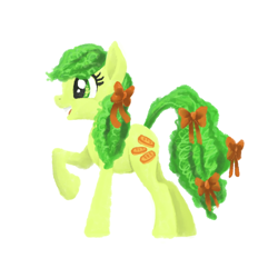Size: 800x800 | Tagged: safe, artist:needsmoarg4, imported from derpibooru, apple fritter, earth pony, pony, alternate hairstyle, apple family member, bow, curly hair, female, mare, redesign, simple background, solo, white background