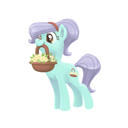 Size: 800x800 | Tagged: safe, artist:needsmoarg4, imported from derpibooru, dainty daisy, earth pony, pony, basket, female, flower, mare, mouth hold, simple background, solo, white background