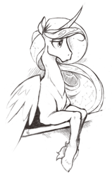 Size: 569x896 | Tagged: safe, artist:skrapbox, imported from derpibooru, princess luna, alicorn, pony, digital art, female, mare, monochrome, simple background, solo, unshorn fetlocks, white background