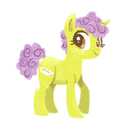 Size: 800x800 | Tagged: safe, artist:needsmoarg4, imported from derpibooru, banana fluff, pony, unicorn, blind bag pony, female, lineless, mare, redesign, simple background, solo, white background