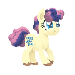 Size: 800x800 | Tagged: safe, artist:needsmoarg4, imported from derpibooru, bon bon, sweetie drops, earth pony, pony, adorabon, cute, female, filly, simple background, smiling, solo, white background, younger