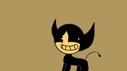 Size: 1334x750 | Tagged: safe, artist:undeadponysoldier, imported from derpibooru, oc, oc only, oc:nick, demon, pony, bendy and the ink machine, black and white, cute, grayscale, monochrome, simple background, smiling, solo, tail