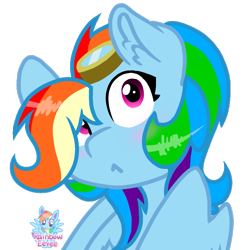 Size: 801x817 | Tagged: safe, artist:rainbow eevee, imported from derpibooru, rainbow dash, pegasus, pony, alternate, blushing, cute, dashabetes, ear fluff, female, goggles, looking, simple background, solo, transparent background