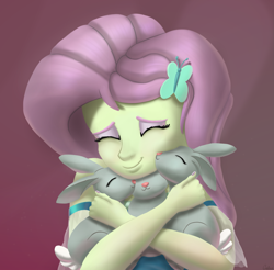 Size: 2459x2421 | Tagged: safe, artist:coldmix, imported from derpibooru, fluttershy, rabbit, equestria girls, equestria girls series, teacher of the month (episode), spoiler:interseason shorts, cute, equestria girls interpretation, female, hug, scene interpretation, shyabetes, smiling, snuggling, solo