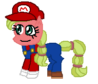 Size: 201x173 | Tagged: safe, artist:drypony198, imported from derpibooru, cap, clothes, cowboys and equestrians, crossover, gloves, hat, mad (tv series), mad magazine, maplejack, mario, mario's hat, shoes, super mario bros.