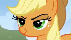 Size: 1024x576 | Tagged: safe, imported from derpibooru, screencap, applejack, pony, fall weather friends, grin, smiling