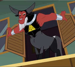 Size: 1051x941 | Tagged: safe, imported from derpibooru, screencap, lord tirek, centaur, twilight's kingdom, cropped, entrance, male, nose piercing, nose ring, piercing, saloon, scorpan's necklace, septum piercing, solo, western