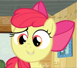 Size: 1053x940 | Tagged: safe, imported from derpibooru, screencap, apple bloom, earth pony, pony, bloom and gloom, bow, close-up, cropped, female, filly, hair bow, smiling, solo