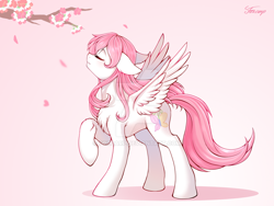 Size: 1024x768 | Tagged: safe, artist:foxcarp, imported from derpibooru, oc, oc only, pegasus, pony, chest fluff, cute, eyes closed, female, fluffy, mare, pink mane