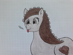 Size: 4128x3096 | Tagged: safe, artist:juani236, imported from derpibooru, oc, oc only, oc:couchry desim, earth pony, pony, :p, graph paper, silly, solo, tongue out, traditional art