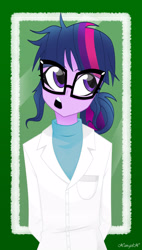 Size: 1644x2900 | Tagged: safe, artist:xan-gelx, imported from derpibooru, sci-twi, twilight sparkle, equestria girls, clothes, cute, female, glasses, hands behind back, lab coat, open mouth, solo, twiabetes