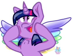 Size: 1134x861 | Tagged: safe, artist:rainbow eevee, imported from derpibooru, twilight sparkle, alicorn, pony, rainbow roadtrip, amazed, cheerful, colored wings, female, happy, joy, multicolored wings, shining, simple background, smiling, solo, transparent background, twilight sparkle (alicorn), wings