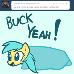 Size: 1280x1280 | Tagged: safe, artist:datahmedz, imported from derpibooru, sunshower raindrops, pony, raindropsanswers, ask, blanket burrito, buck, burrito, female, food, solo, tumblr