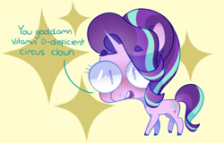 Size: 1024x657 | Tagged: safe, artist:petalierre, imported from derpibooru, starlight glimmer, pony, unicorn, chibi, dialogue, female, semi-vulgar, solo