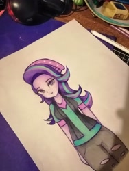 Size: 1536x2048 | Tagged: safe, artist:mari4nek, imported from derpibooru, starlight glimmer, equestria girls, beanie, female, hat, solo, traditional art