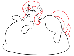 Size: 1280x977 | Tagged: safe, artist:zeldafan777, imported from derpibooru, sunset shimmer, pony, bedroom eyes, belly, belly bed, big belly, fat, huge belly, impossibly fat mare, impossibly large belly, large belly, morbidly obese, obese, sketch, slobset shimmer, ton-set shimmer