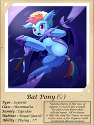 Size: 1000x1333 | Tagged: safe, artist:vavacung, imported from derpibooru, rainbow dash, bat pony, pony, series:fantastic creatures of equestria, alternate timeline, alternate universe, bat ponified, butt, featureless crotch, female, night guard dash, nightmare takeover timeline, plot, race swap, tail wrap